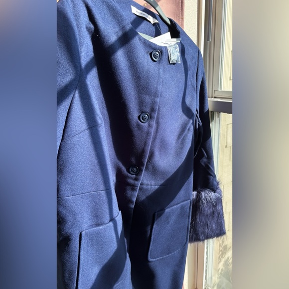 NWT JustFab Navy Collarless Coat in Medium - Picture 4 of 9